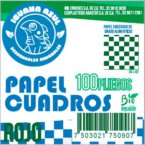 PAPEL ENCERADO CUADROS ROJO 100  PZA.