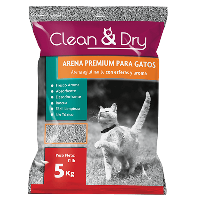 ARENA PARA GATOS CLEAN & DRY CON AROMA 5  KG.