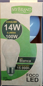 FOCO LED BOMBILLA MYBRAND 14W-6500K VIDA 25000 HRS. LUZ FRÍA 1  PZA.