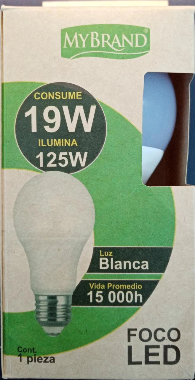 FOCO LED BOMBILLA MYBRAND  19W-6500K VIDA 25000 HRS. LUZ FRÍA 1  PZA.