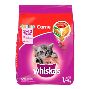 ALIMENTO PARA GATO WHISKAS GATITOS CARNE Y LECHE SECO BOLSA 1.400  KG.