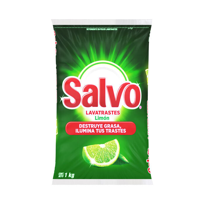 DETERGENTE EN POLVO PARA TRASTES LIMON  SALVO 1  KG.