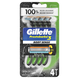 MAQUINA PARA AFEITAR GILLETTE PRESTOBARBA 3 BODY SENSE PACK 4  PZA.