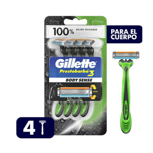 MAQUINA PARA AFEITAR GILLETTE PRESTOBARBA 3 BODY SENSE PACK 4  PZA.