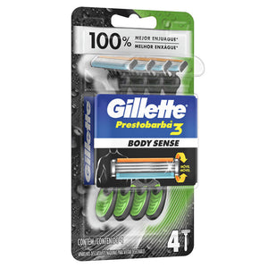 MAQUINA PARA AFEITAR GILLETTE PRESTOBARBA 3 BODY SENSE PACK 4  PZA.