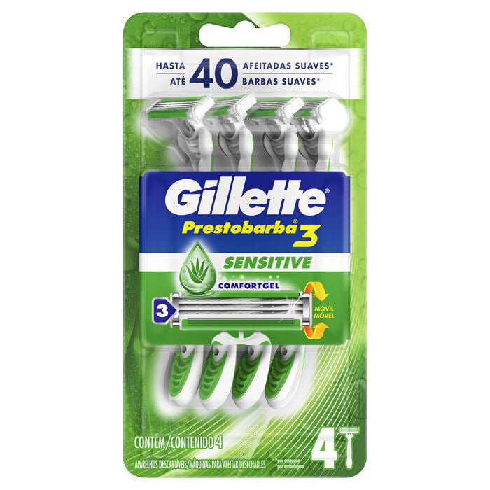 GILLETTE PRESTOBARBA 3 MAQUINAS PARA AFEITAR DESECHABLES 4  PZA.