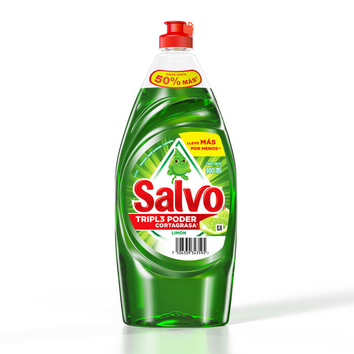 DETERGENTE LÍQUIDO LAVATRASTES SALVO LIMÓN 900  ML.