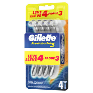 GILLETTE PRESTOBARBA3 RASTRILLO DESECHABLE 4X3 NAL 4  PZA.