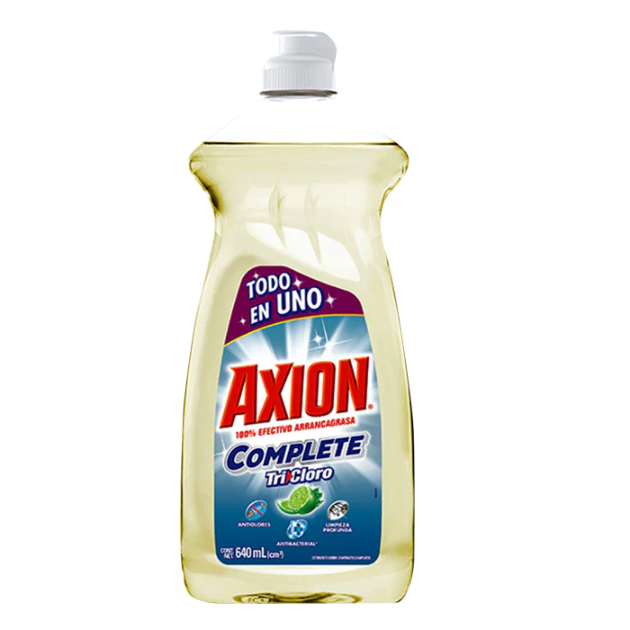 DETERGENTE LIQUIDO LAVATRASTES AXION COMPLETE TRICLORO 640  ML.