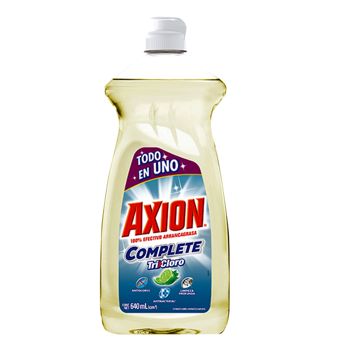 DETERGENTE LIQUIDO LAVATRASTES AXION COMPLETE TRICLORO 640  ML.