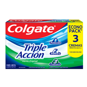 CREMA DENTAL COLGATE TRIPLE ACCIÓN ANTICARIES CON FLUOR 3  PZA.