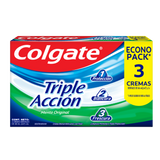 CREMA DENTAL COLGATE TRIPLE ACCIÓN ANTICARIES CON FLUOR 3  PZA.