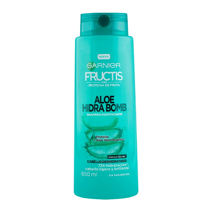 SHAMPOO FRUCTIS ALOE HIDRA BOMB CABELLO DESHIDRATADO FORTIFICANTE 2 EN 1 650  ML.