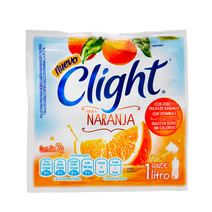 BEBIDA EN POLVO CLIGHT NARANJA 7  GR.