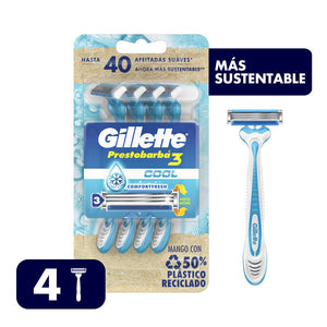 MAQUINA PARA AFEITAR GILLETTE PRESTOBARBA 3 COOLING PACK 4  PZA.