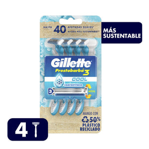 MAQUINA PARA AFEITAR GILLETTE PRESTOBARBA 3 COOLING PACK 4  PZA.