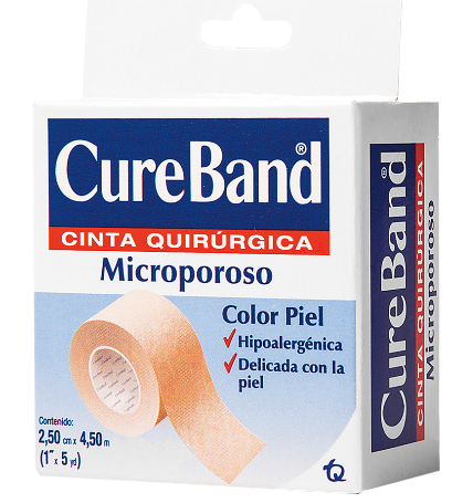 CINTA QUIRÚRGICA MICROPOROSA PIEL CUREBAND CAJA 2.5 CM. X 4.5 M. 4.500  MT.