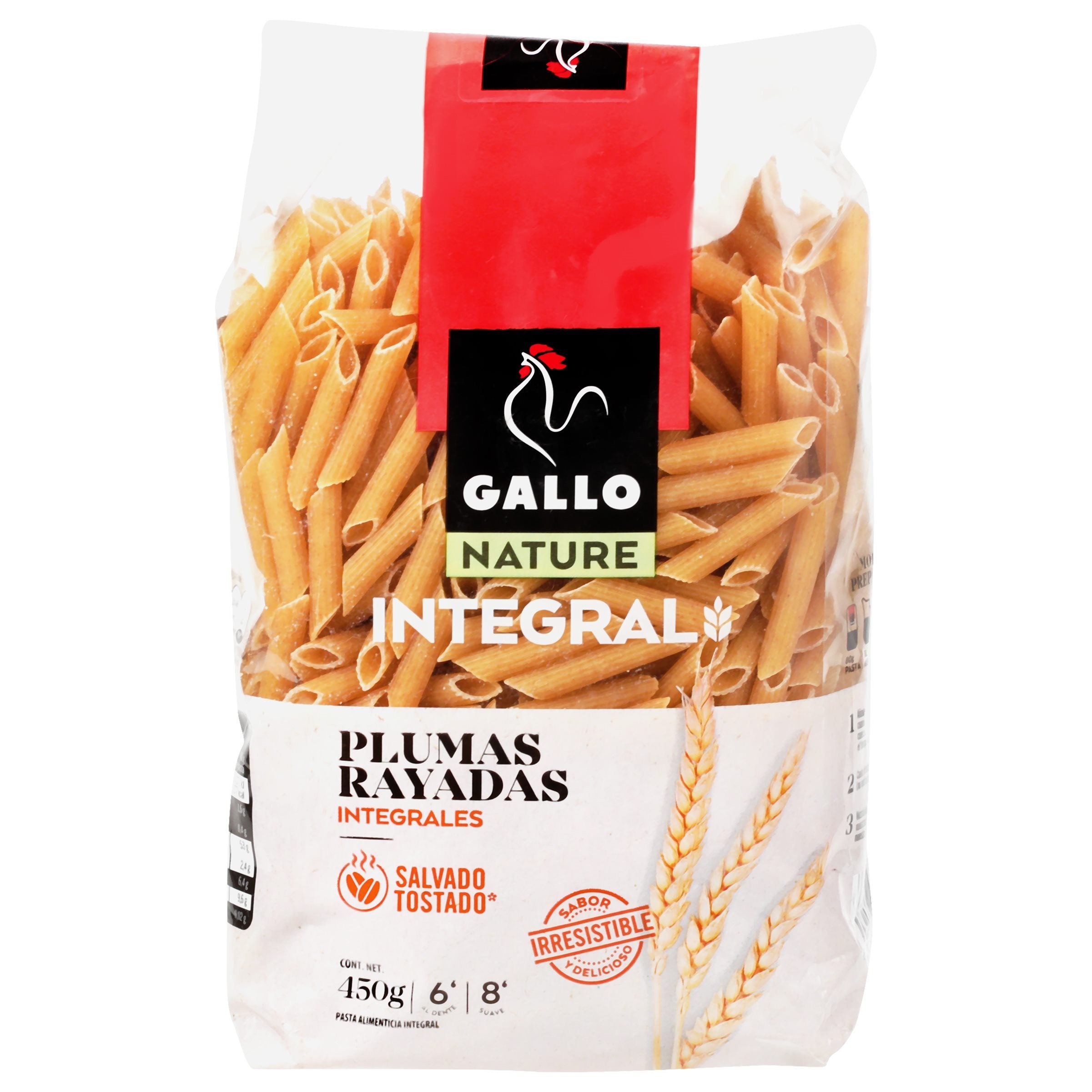 PASTA  PLUMAS RAYADAS INTEGRALES GALLO 450  GR.